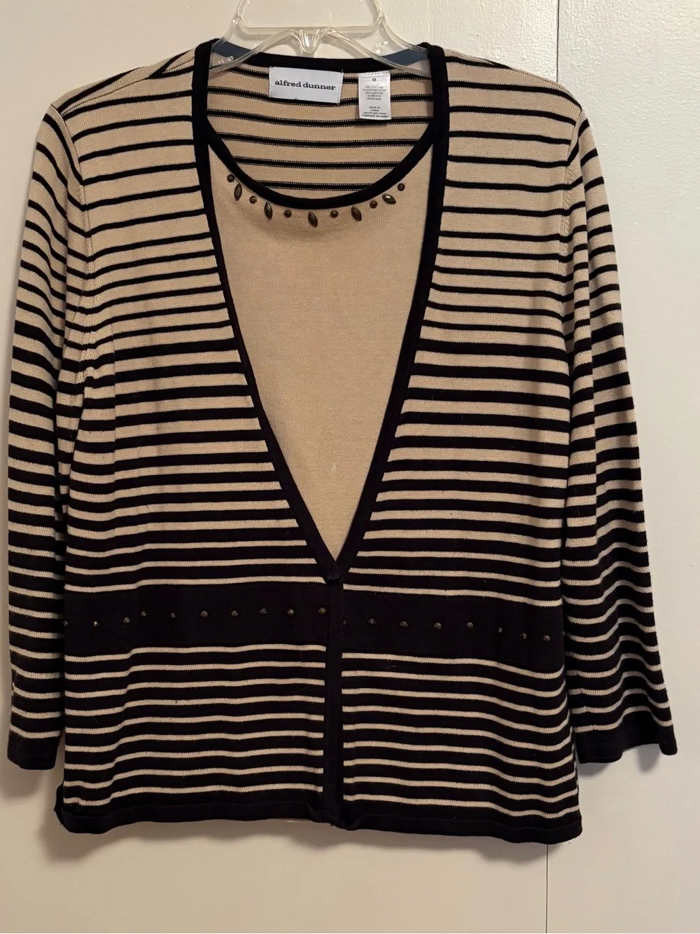Alfred Dunner | Sweaters | Alfred Dunner Black And Tan Striped Cardigan ...